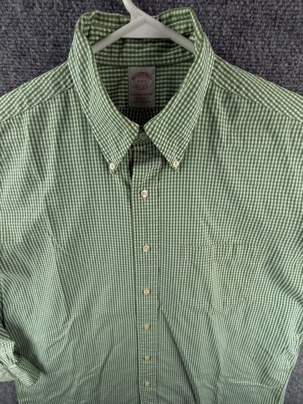 Brooks Brothers Button-Down Traditional 16 2/3 Green Cotton Check Shirt Men